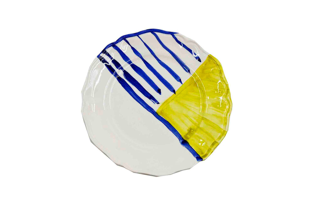 Piatto da Tavola "Sim" in Ceramica Pennellata | Ø 20cm - Limone Cobalto