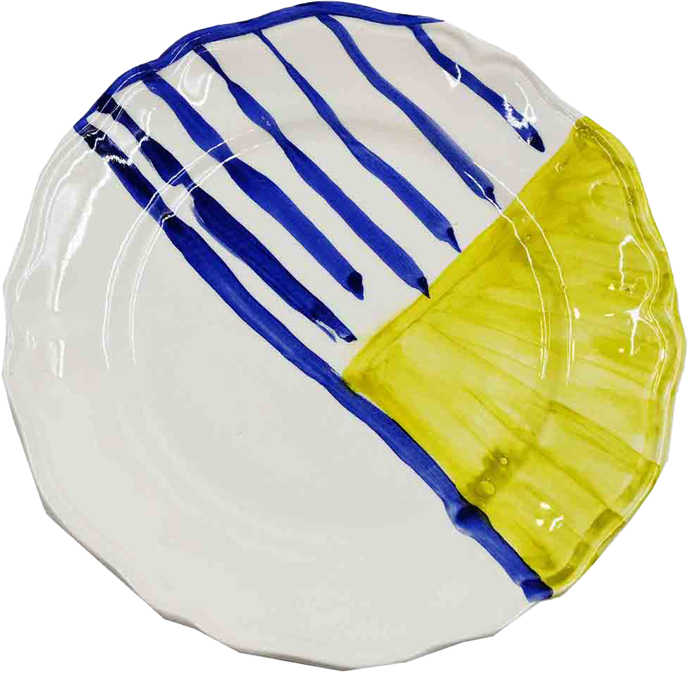 Piatto da Tavola "Sim" in Ceramica Pennellata | Ø 20cm - Limone Cobalto