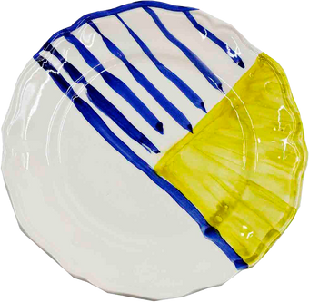 Piatto da Tavola "Sim" in Ceramica Pennellata | Ø 20cm - Limone Cobalto