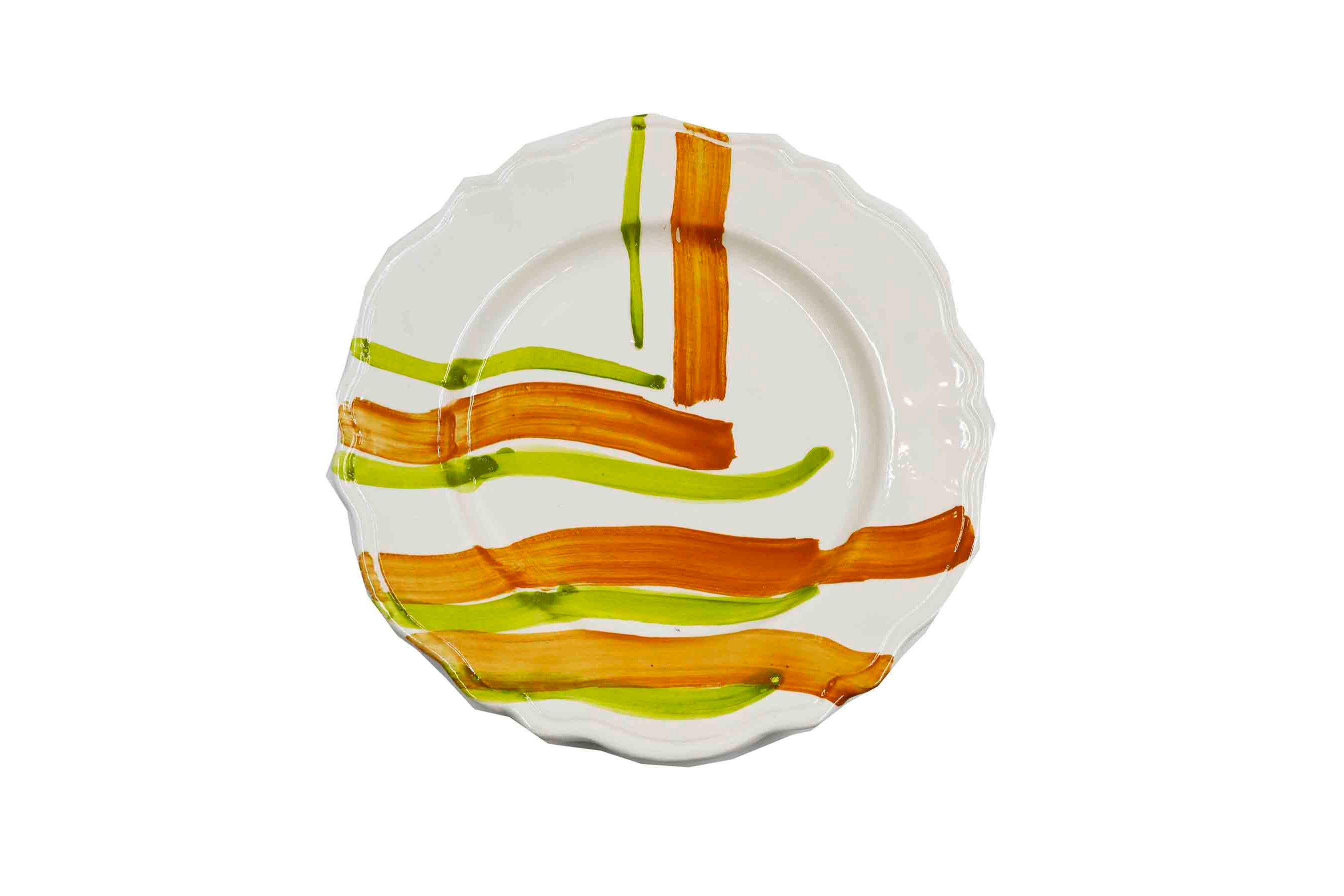 Piatto da Tavola "Sim" in Ceramica Pennellata | Ø 27cm - Strisce Ambrate