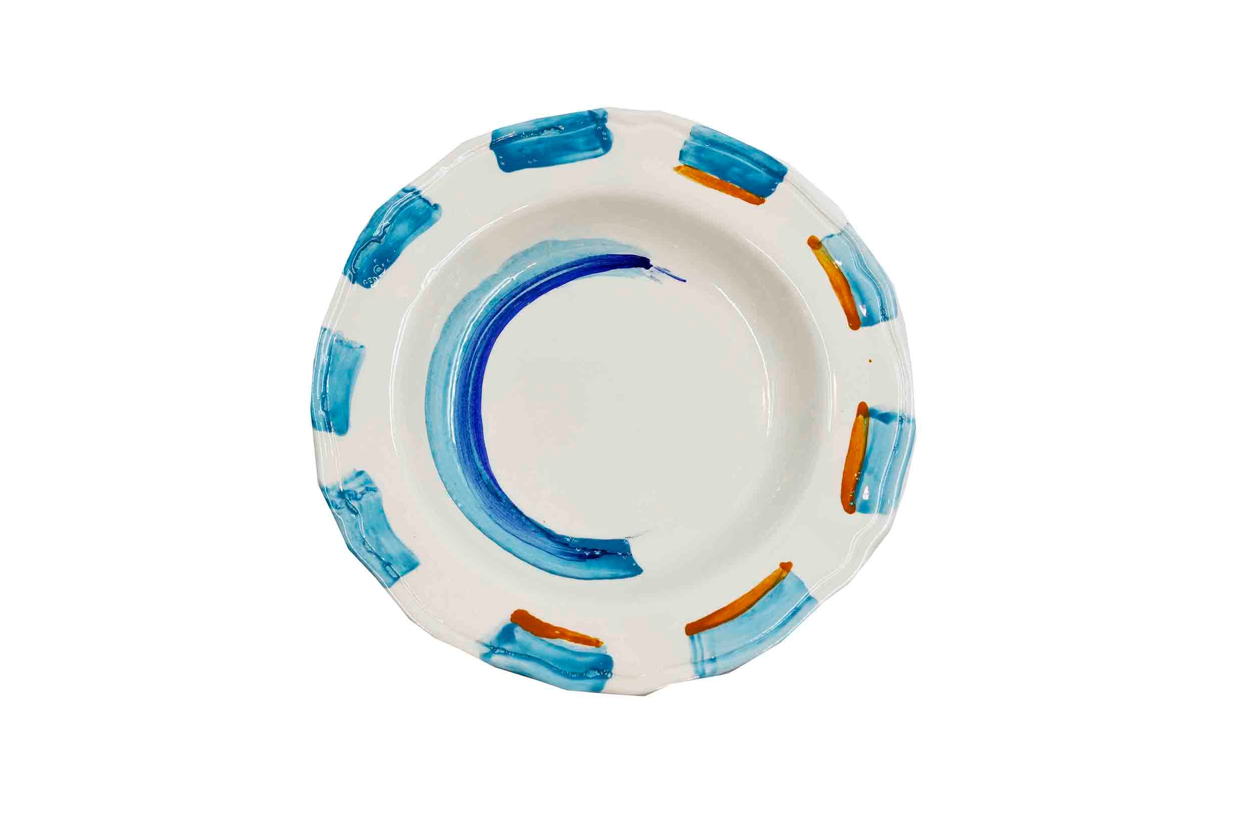 Piatto da Tavola "Sim" in Ceramica Pennellata | Ø 27cm - Azzurro Riviera