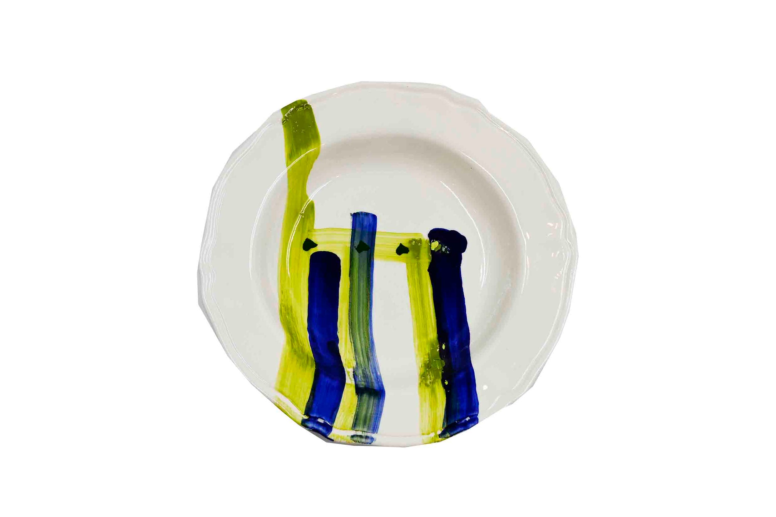 Piatto da Tavola "Sim" in Ceramica Pennellata | Ø 27cm - Blu Lime
