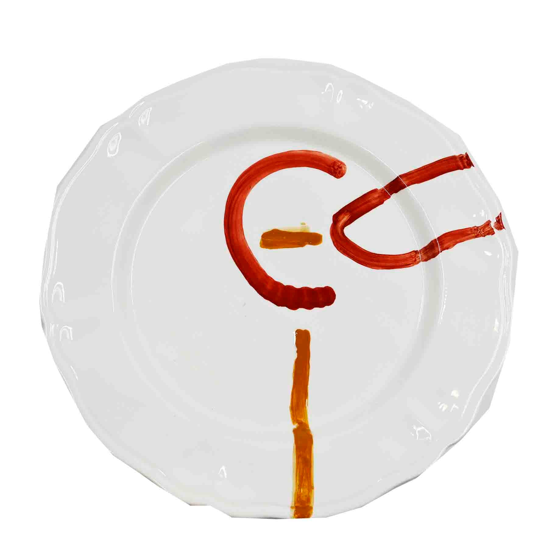 Piatto da Tavola "Sim" in Ceramica Pennellata | Ø 32cm - Codice Corallo