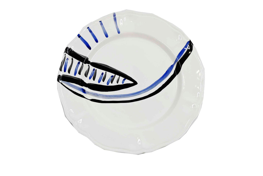 Piatto da Tavola "Sim" in Ceramica Pennellata | Ø 32cm - Vela Notturna