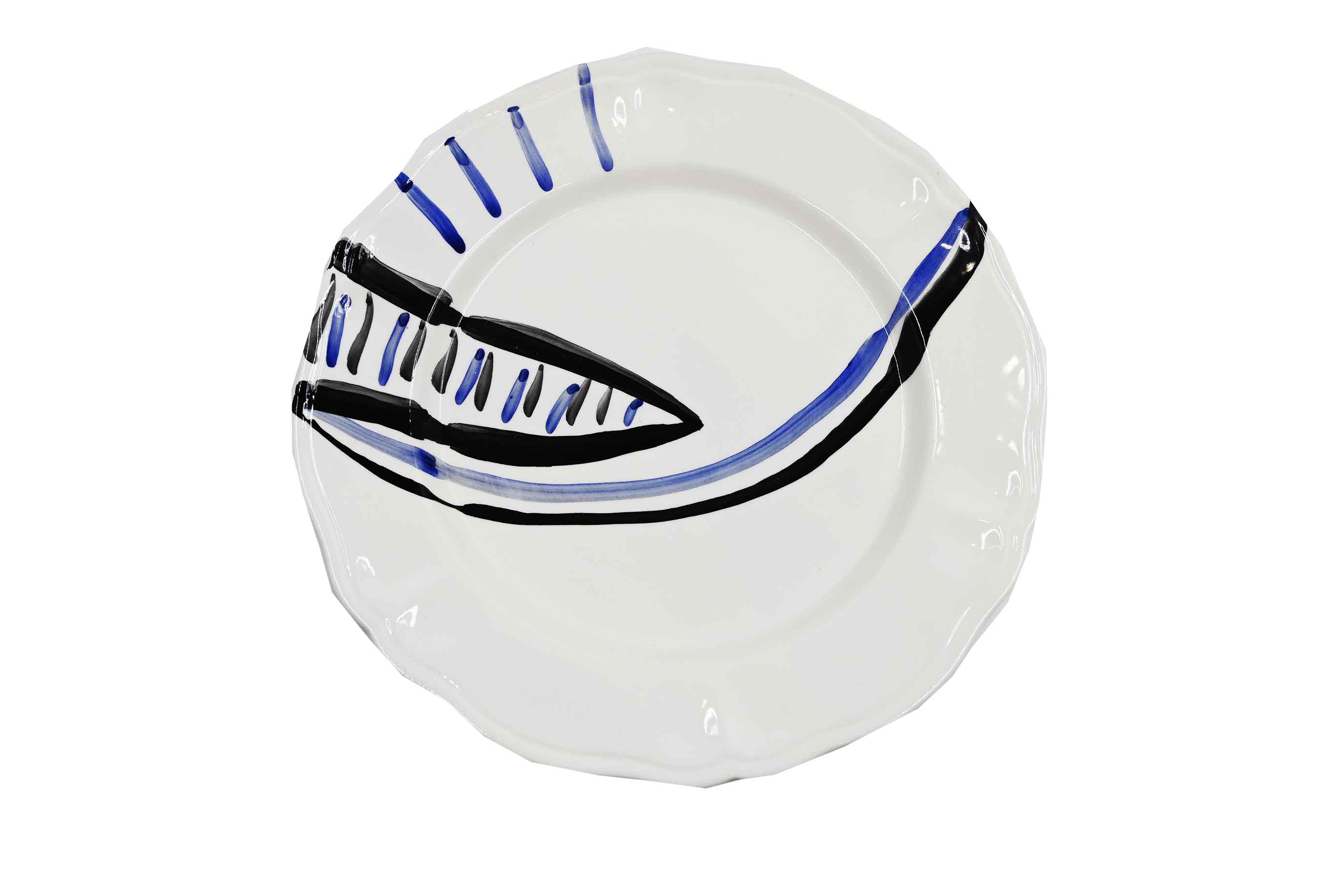 Piatto da Tavola "Sim" in Ceramica Pennellata | Ø 32cm - Vela Notturna