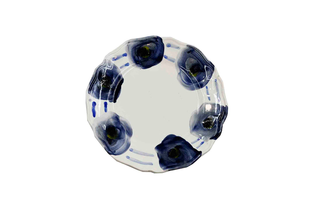 Piatto da Tavola "Sim" in Ceramica Pennellata | Ø 20cm - Blu Notte Fiorito