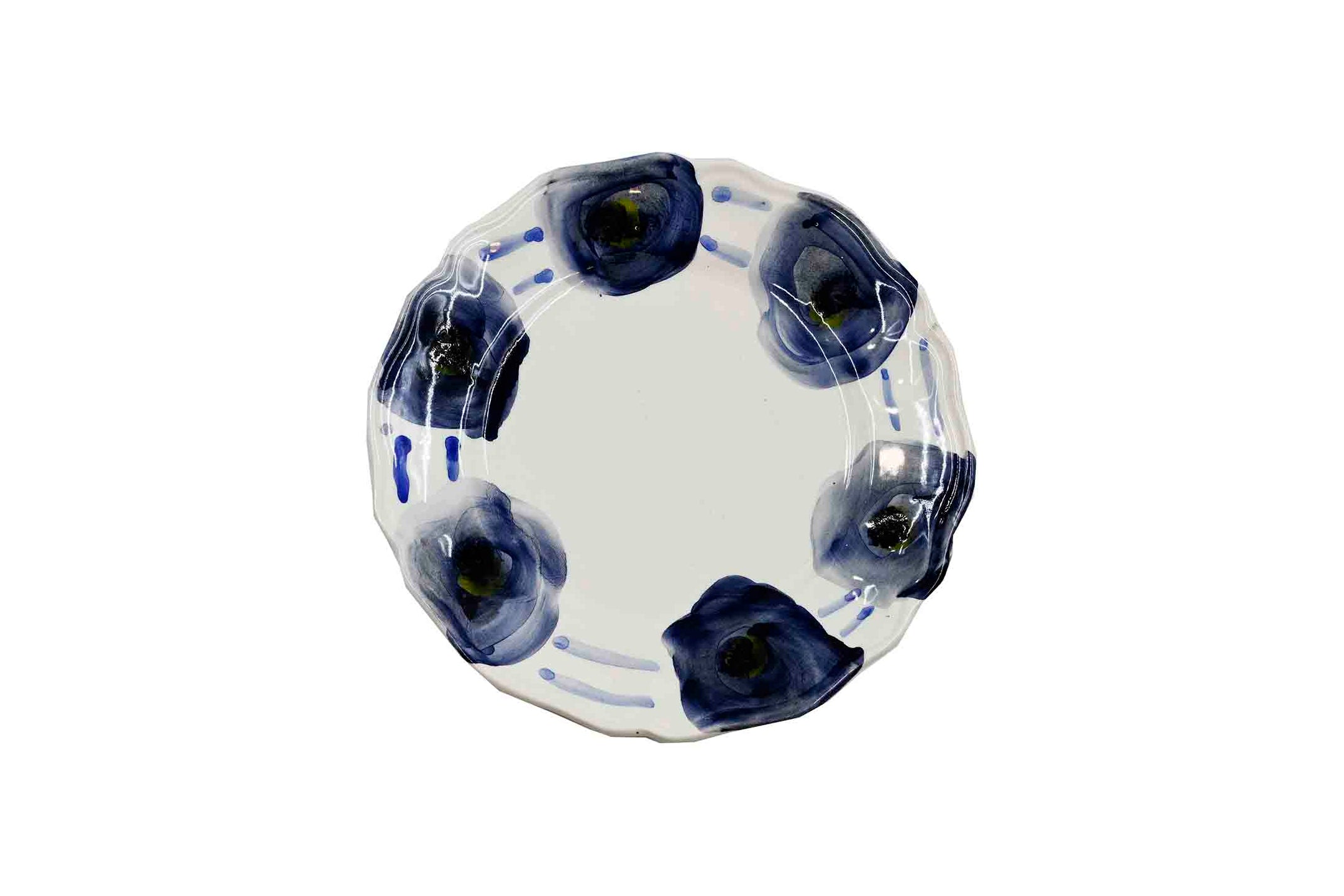 Piatto da Tavola "Sim" in Ceramica Pennellata | Ø 20cm - Blu Notte Fiorito