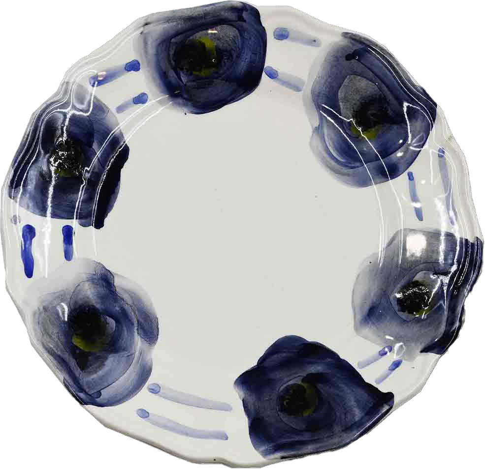 Piatto da Tavola "Sim" in Ceramica Pennellata | Ø 20cm - Blu Notte Fiorito