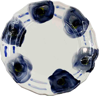 Piatto da Tavola "Sim" in Ceramica Pennellata | Ø 20cm - Blu Notte Fiorito