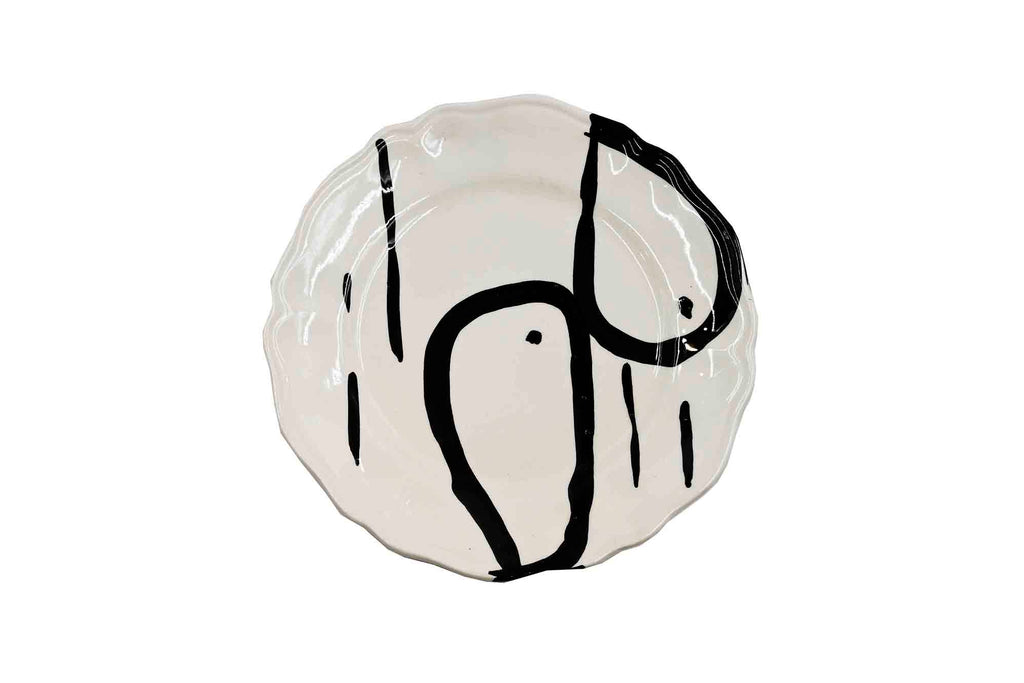 Piatto da Tavola "Sim" in Ceramica Pennellata | Ø 20cm - Gocce nere