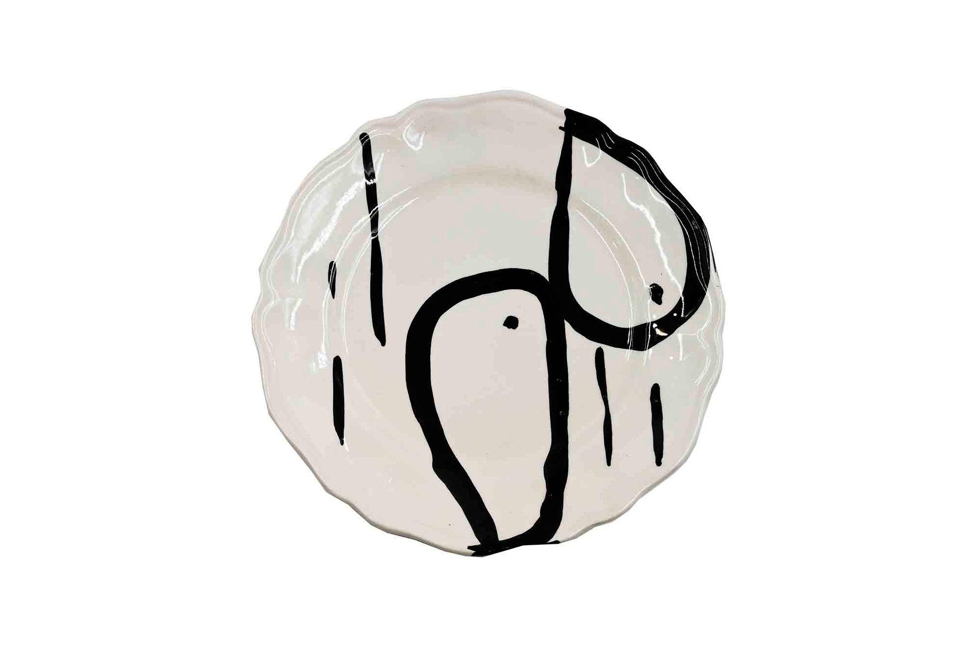 Piatto da Tavola "Sim" in Ceramica Pennellata | Ø 20cm - Gocce nere