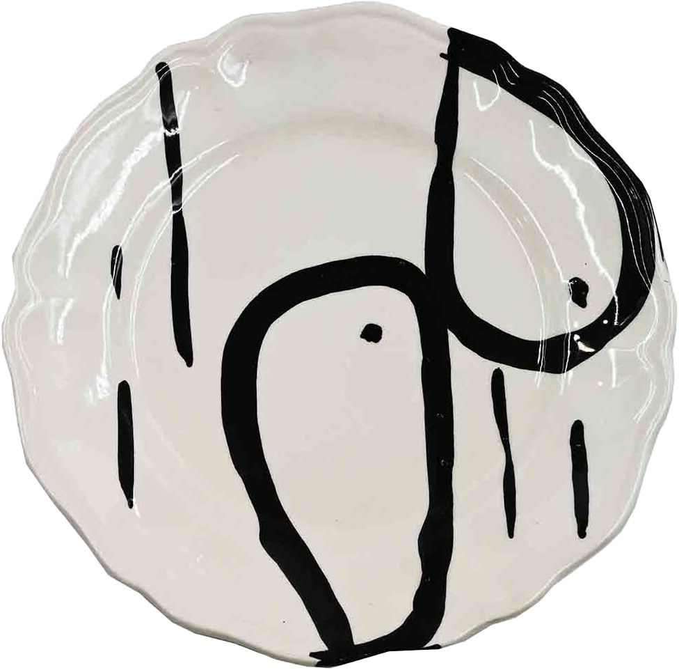 Piatto da Tavola "Sim" in Ceramica Pennellata | Ø 20cm - Gocce nere